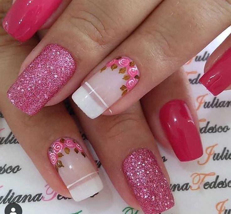 Unhas Decoradas Rosa com Branco