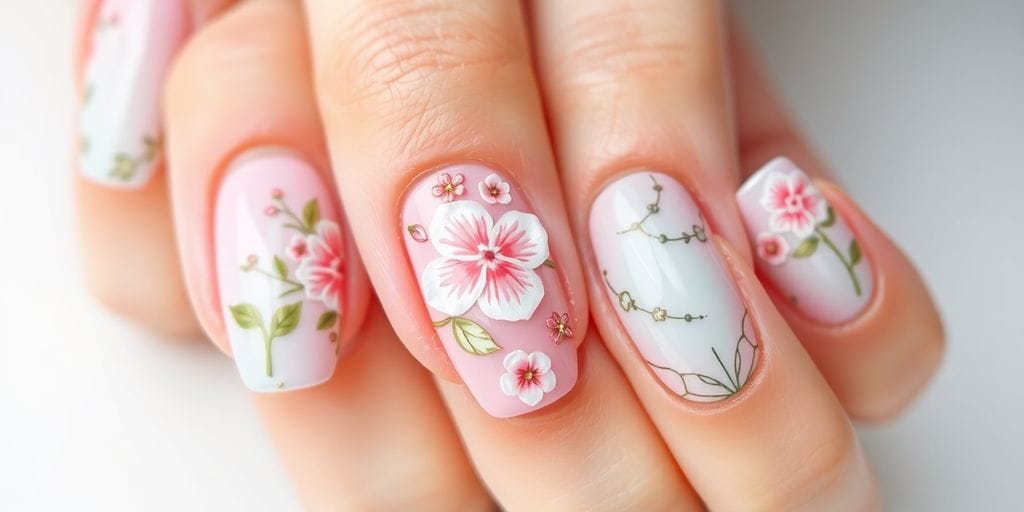 Unhas em Gel Decoradas com Cores Claras