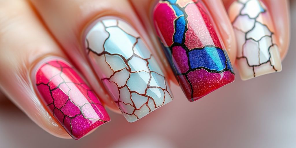 Unhas com efeito craquelado e simples