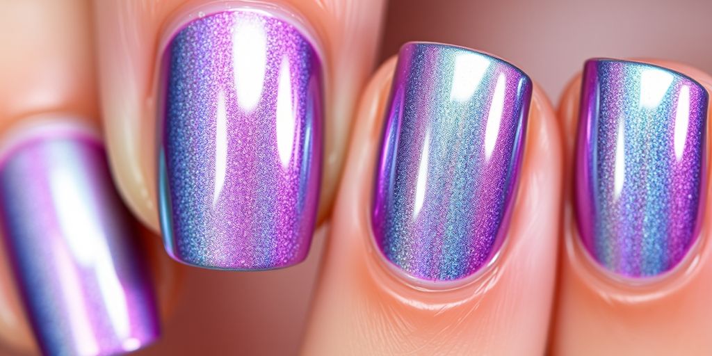 Unhas com esmalte de efeito metálico