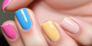 Unhas com esmalte de efeito simples e brilho