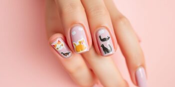Unhas decoradas com adesivo de animais pequenos