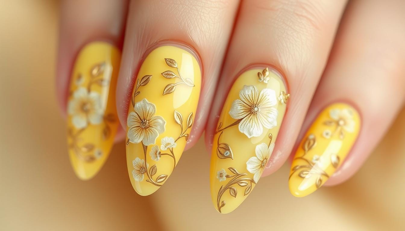 Unhas amarelo pastel
