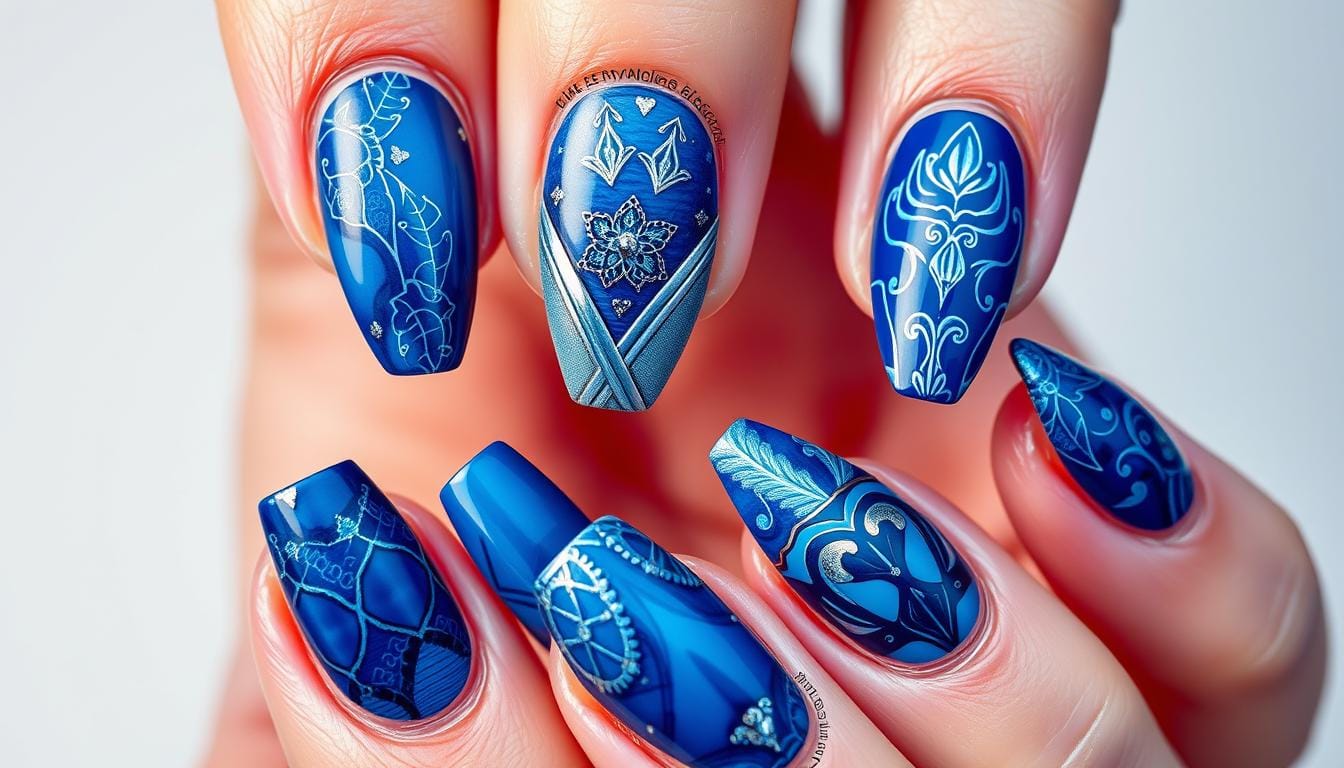 Unhas azul petróleo modernas