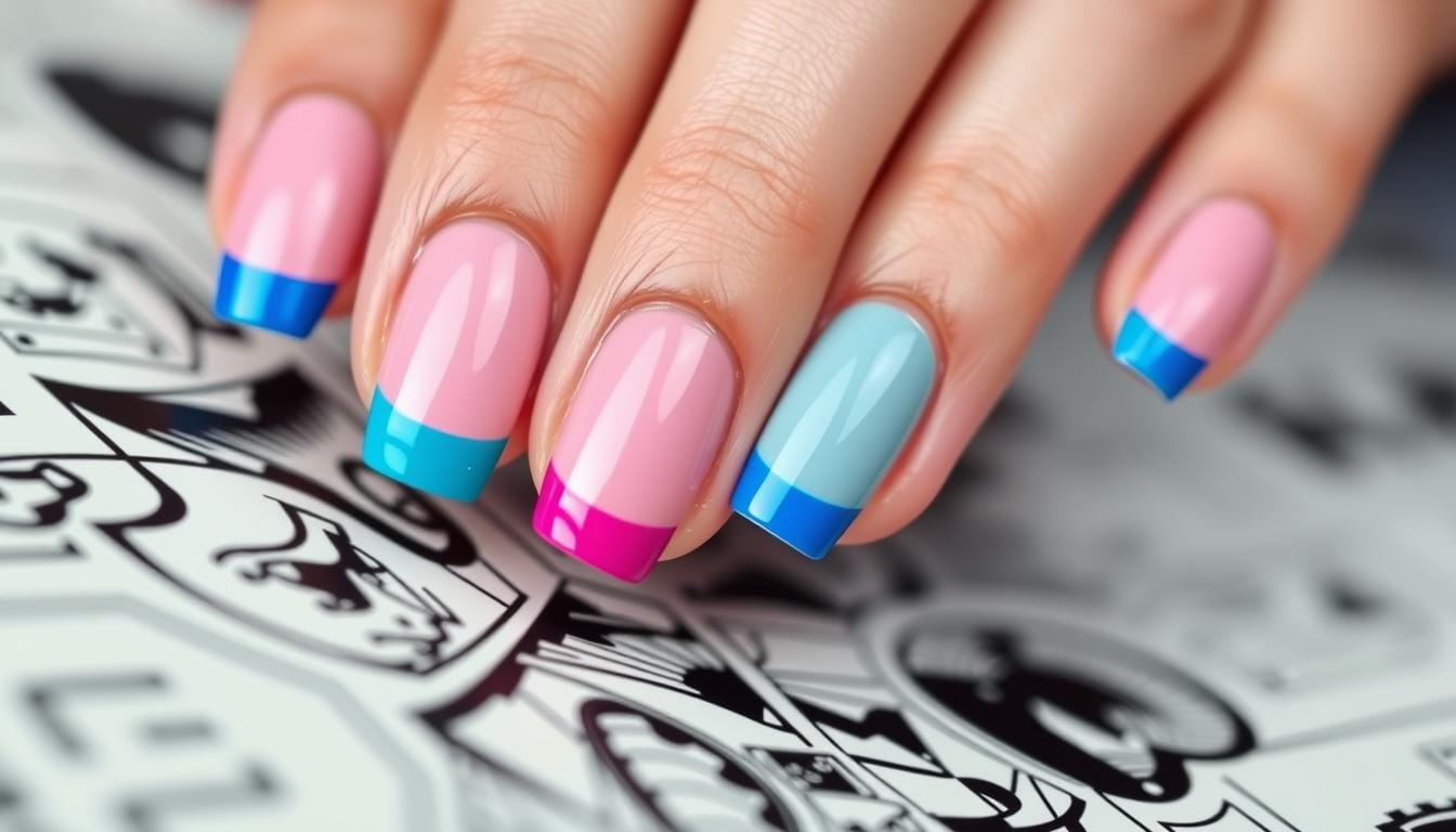 Unhas com bordas coloridas