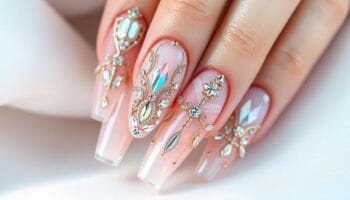 Unhas de gel com pedras de cristal: Tendência 2025