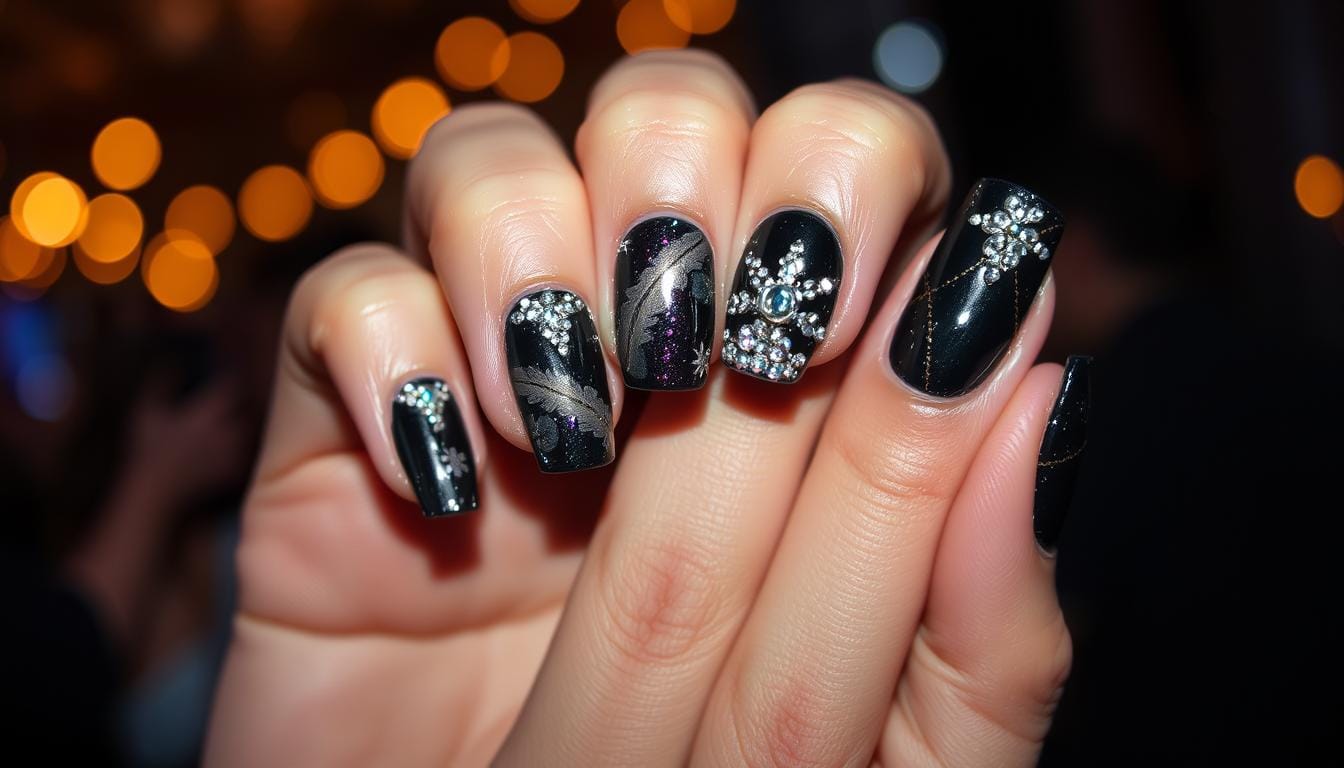 Unhas decoradas para festa à noite