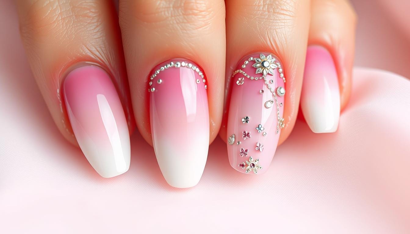 Unhas degradê rosa e branco