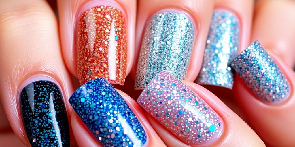 Unhas para Ano Novo com Glitter