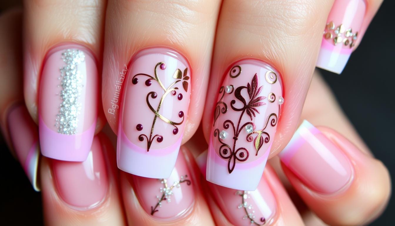 Unhas Decoradas Rosa com Francesinha