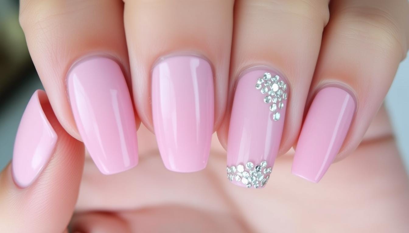 Unhas decoradas rosa com glitter