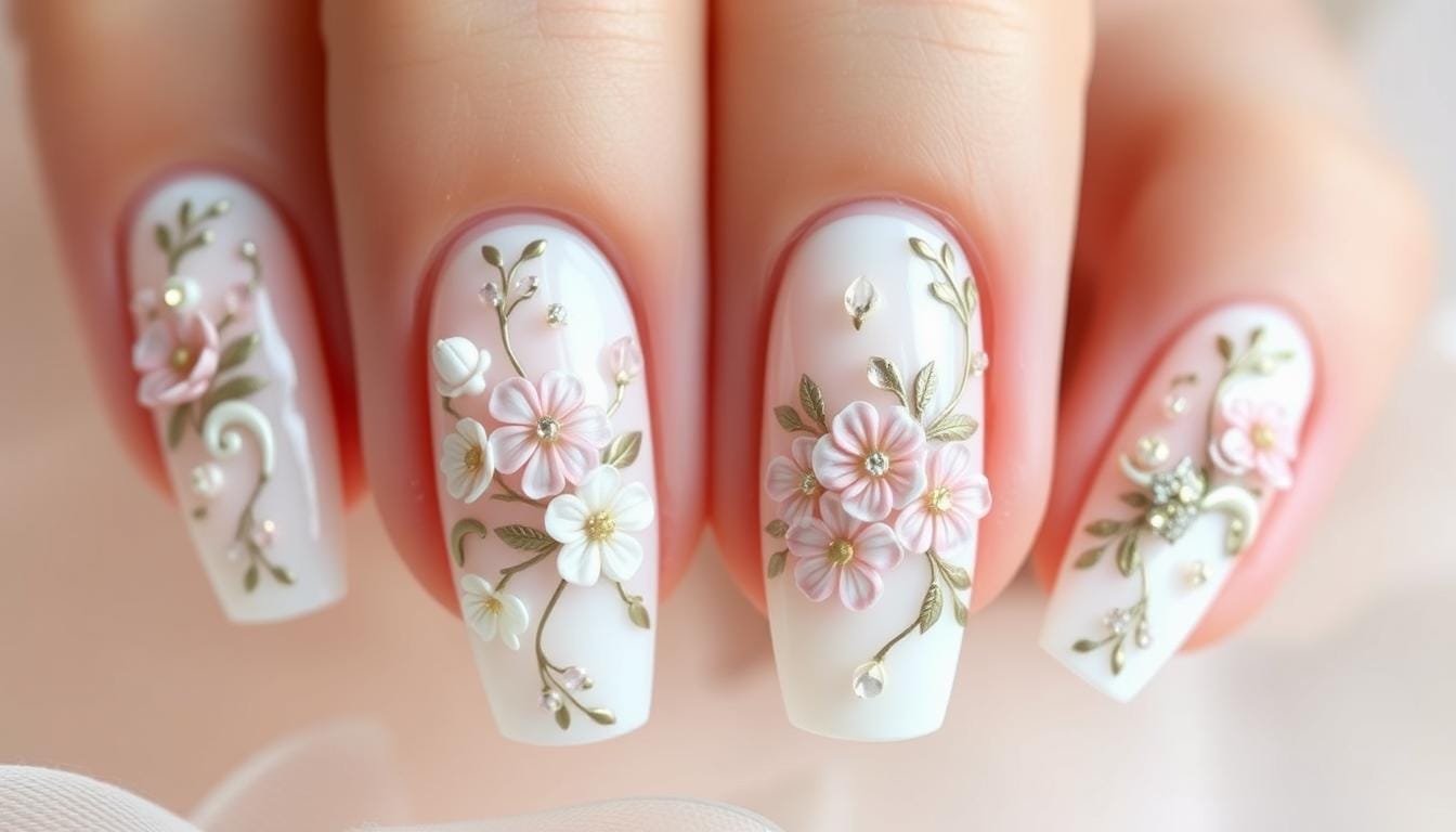 unhas brancas decoradas