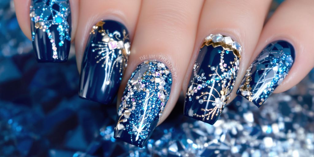 Unhas Decoradas Azul Petróleo