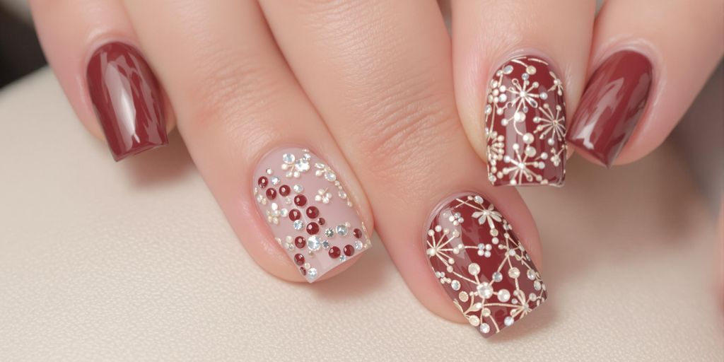 Unhas Decoradas Marsala Elegante