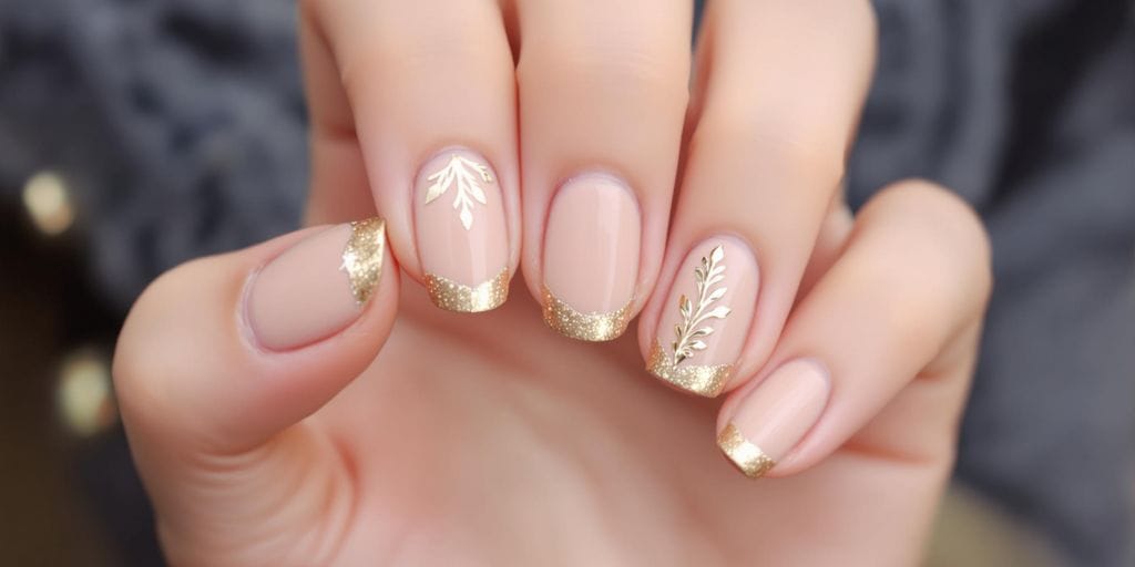 Unhas Nude com Dourado