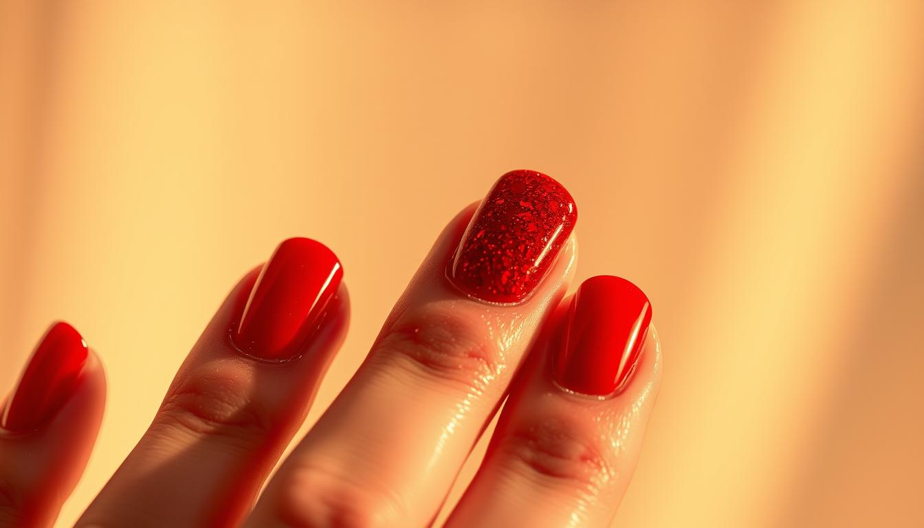 Unhas Vermelhas com Glitter