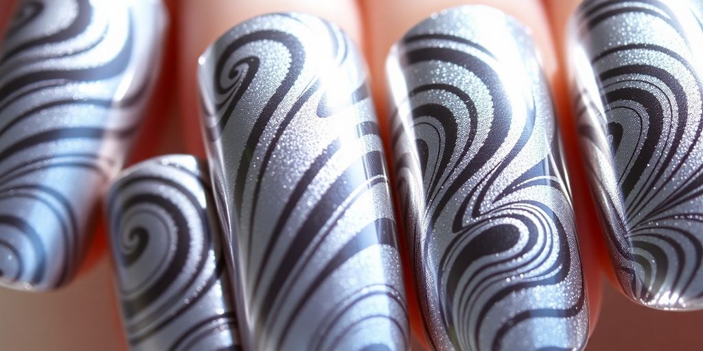 Unhas com esmalte magnético prateado