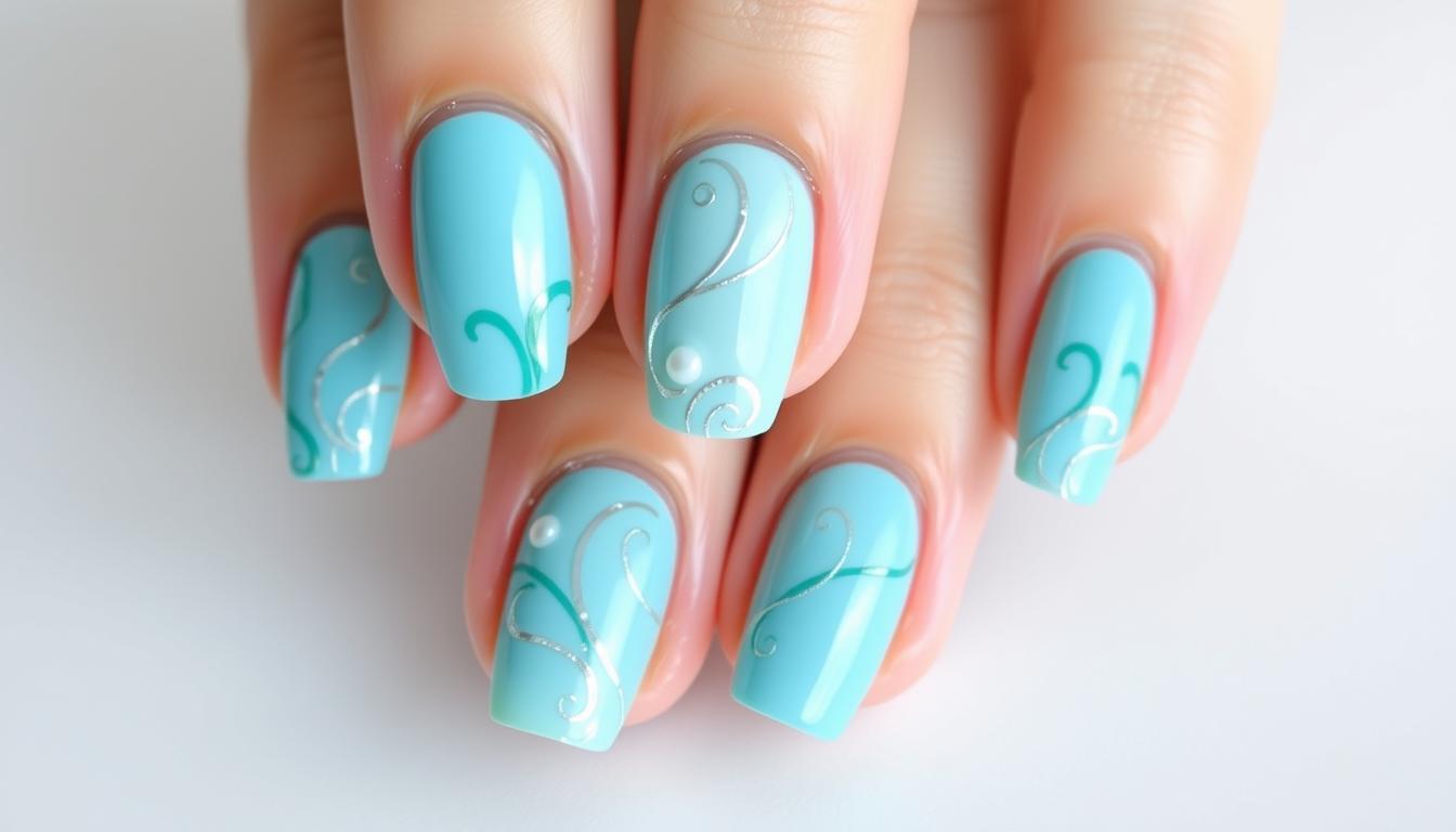 Unhas Decoradas Azul-Turquesa