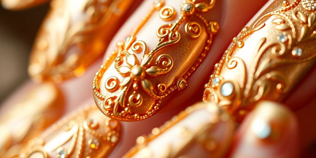 Unhas Decoradas Dourado Envelhecido