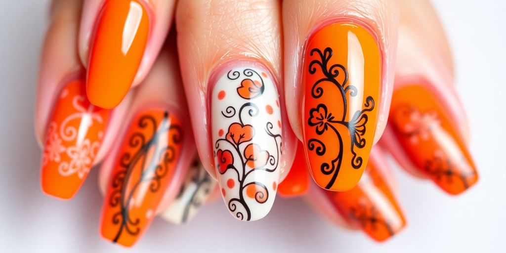 Unhas Decoradas Laranja Radiante