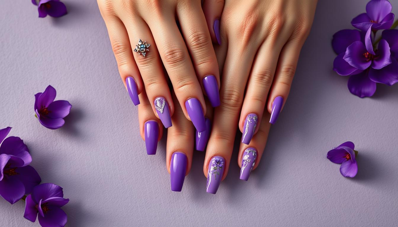 Unhas Decoradas Violeta Elegante